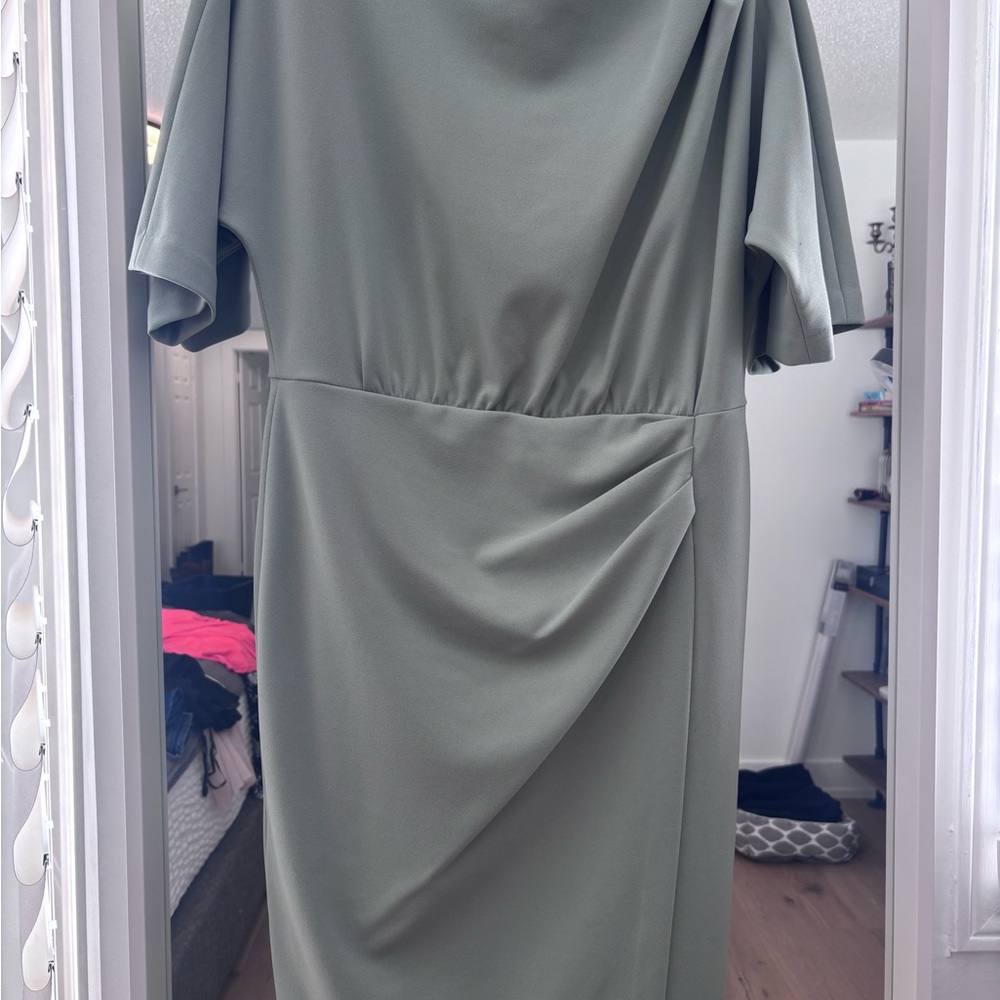 Sage Green Draped Waist Midi Dress